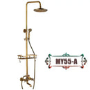 DecorBites™ Antique Brass Wall Mount Bathtub Shower Faucet Dual Handle Shelf Spout