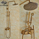 Antique brass wall mount shower faucet with rain head – bathroom