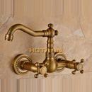 DecorBites™ Antique Brass Wall Mounted Swivel Kitchen Faucet Mixer Tap
