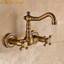 DecorBites™ Antique Brass Wall Mounted Swivel Kitchen Faucet Mixer Tap