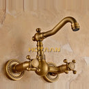 DecorBites™ Antique Brass Wall Mounted Swivel Kitchen Faucet Mixer Tap