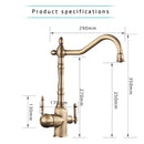 Antique brass water filtration kitchen faucet with ornate design