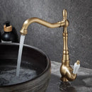 Antique bronze basin faucet with ceramic handle for kitchen