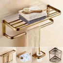 DecorBites™ Antique Bronze Bathroom Accessory Set: Shelf, Towel Rack, Holder, Brush, Hanger, Hook