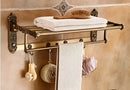 DecorBites™ Antique Bronze Carved Aluminum Bathroom Accessories Set: Towel Rack, Paper Holder, Hooks