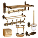 DecorBites™ Antique Bronze Carved Aluminum Bathroom Accessories Set: Towel Rack, Paper Holder, Hooks