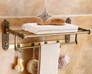 DecorBites™ Antique Bronze Carved Aluminum Bathroom Accessories Set: Towel Rack, Paper Holder, Hooks