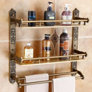 DecorBites™ Antique Bronze Carved Aluminum Bathroom Accessories Set: Towel Rack, Paper Holder, Hooks