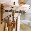 DecorBites™ Antique Bronze Carved Aluminum Bathroom Accessories Set: Towel Rack, Paper Holder, Hooks