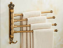 Antique carved swivel towel hanger bathroom brass folding rack