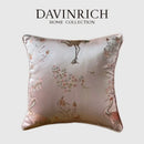 DecorBites™ Antique Crane Floral Jacquard Luxury Lumbar Pillow Case Square Gold Stitch