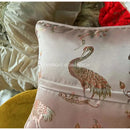 DecorBites™ Antique Crane Floral Jacquard Luxury Lumbar Pillow Case Square Gold Stitch