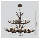 Retro golden brown antler resin chandelier with black shades dining room
