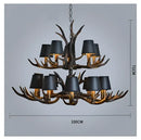 Retro golden brown antler resin chandelier with black shades dining room