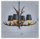 Retro golden brown antler resin chandelier with black shades dining room