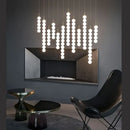 DecorBites™ Art Deco LED Glass Pingpong Pendant Light in Gold Chrome Black.