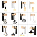 Modern wood and black & white artistic metal iron wall lamp bedroom