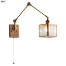 DecorBites™ Ash Wood LED Swing Arm Wall Light with Pull Chain Switch & Blue Glass