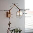 DecorBites™ Ash Wood LED Swing Arm Wall Light with Pull Chain Switch & Blue Glass