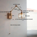 DecorBites™ Ash Wood LED Swing Arm Wall Light with Pull Chain Switch & Blue Glass