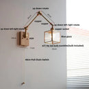 DecorBites™ Ash Wood LED Swing Arm Wall Light with Pull Chain Switch & Blue Glass