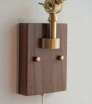 DecorBites™ Ash Wood LED Swing Arm Wall Light with Pull Chain Switch & Blue Glass
