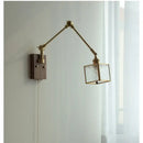 DecorBites™ Ash Wood LED Swing Arm Wall Light with Pull Chain Switch & Blue Glass