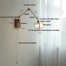 DecorBites™ Ash Wood LED Swing Arm Wall Light with Pull Chain Switch & Blue Glass
