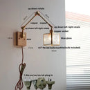 DecorBites™ Ash Wood LED Swing Arm Wall Light with Pull Chain Switch & Blue Glass