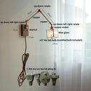 DecorBites™ Ash Wood LED Swing Arm Wall Light with Pull Chain Switch & Blue Glass