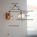 DecorBites™ Ash Wood LED Swing Arm Wall Light with Pull Chain Switch & Blue Glass