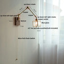 DecorBites™ Ash Wood LED Swing Arm Wall Light with Pull Chain Switch & Blue Glass