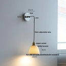 DecorBites™ Ash Wood LED Wall Light with Pull Chain Switch – Japanese Style Bedside Lamp