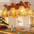 DecorBites™ Asia Rattan Island Dining Room Light Fixture, Brown Tapered Suspension