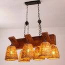 DecorBites™ Asia Rattan Island Dining Room Light Fixture, Brown Tapered Suspension
