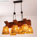 DecorBites™ Asia Rattan Island Dining Room Light Fixture, Brown Tapered Suspension