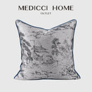 Asian landscape painting gray pillow cover living room decor