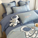 Astronaut cartoon embroidery light blue cotton bedding set bedroom