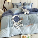 Astronaut cartoon embroidery light blue cotton bedding set bedroom