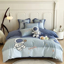 Astronaut cartoon embroidery light blue cotton bedding set bedroom