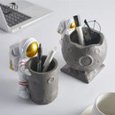 Astronaut white & gold moon pen holder figurines for office desk