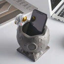 Astronaut white & gold moon pen holder figurines for office desk