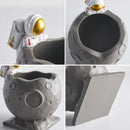 Astronaut white & gold moon pen holder figurines for office desk