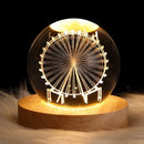 Saturn 3d crystal ball night light bedroom wooden base lamp