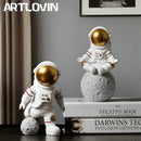 DecorBites™ Astronaut Figurines: Modern Spaceman with Moon Sculpture, Perfect Gift for Man & Boyfriend