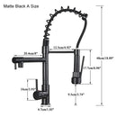 Decorbites black brass kitchen faucet with dual spout and pull down spray