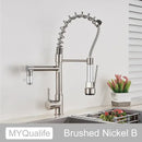Decorbites black brass kitchen faucet with dual spout and pull down spray