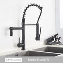 Decorbites black brass kitchen faucet with dual spout and pull down spray