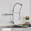 Decorbites black brass kitchen faucet with dual spout and pull down spray