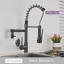 Decorbites black brass kitchen faucet with dual spout and pull down spray